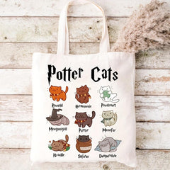 Magic Cat Pattern Canvas Tote Bag Anime Shoulder Bag Reusable Shopping Handbag