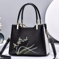 Floral Embroidered Shoulder Bag Top Handle Satchel Purse Classic Handbag
