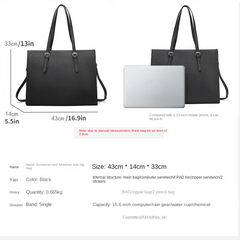 Large Capacity Laptop Tote Bag PU Leather Casual Commuter Bag