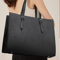 Large Capacity Laptop Tote Bag PU Leather Casual Commuter Bag