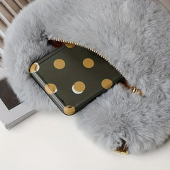 Heart Shape Plush Shoulder Bag Metal Chain Zipper Solid Crossbody Bag