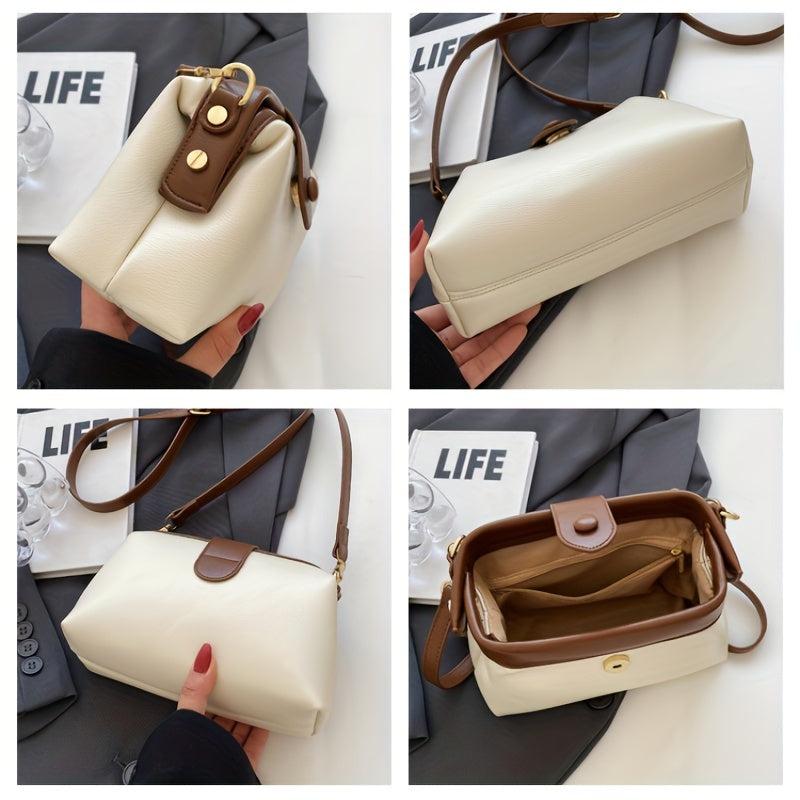 Vintage Crossbody Bag Women Contrast Shoulder Vegan Leather Clip Purse