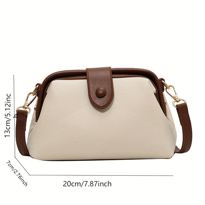 Vintage Crossbody Bag Women Contrast Shoulder Vegan Leather Clip Purse