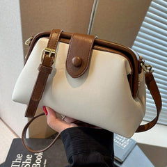 Vintage Crossbody Bag Women Contrast Shoulder Vegan Leather Clip Purse