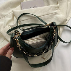 Solid Hobo Bag Chain Decor Crossbody Bag Women's Crescent Shoulder Purse
