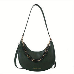 Solid Hobo Bag Chain Decor Crossbody Bag Women's Crescent Shoulder Purse