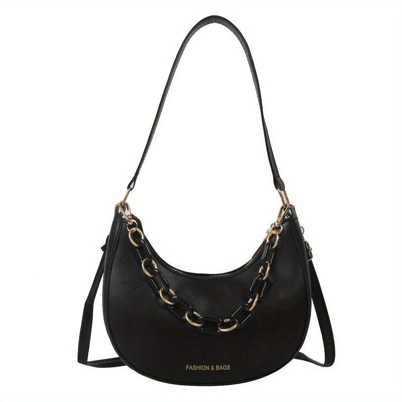 Solid Hobo Bag Chain Decor Crossbody Bag Women's Crescent Shoulder Purse