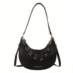 Solid Hobo Bag Chain Decor Crossbody Bag Women's Crescent Shoulder Purse