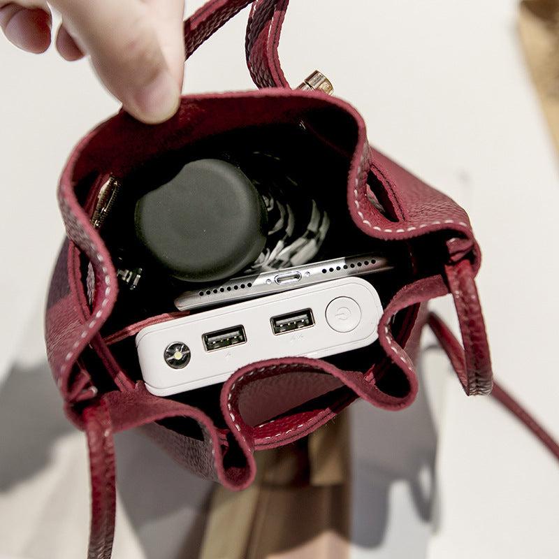 Mini Solid Drawstring Crossbody Bag PU Leather Classic Bag