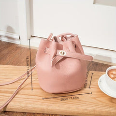 Mini Solid Drawstring Crossbody Bag PU Leather Classic Bag