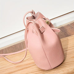 Mini Solid Drawstring Crossbody Bag PU Leather Classic Bag