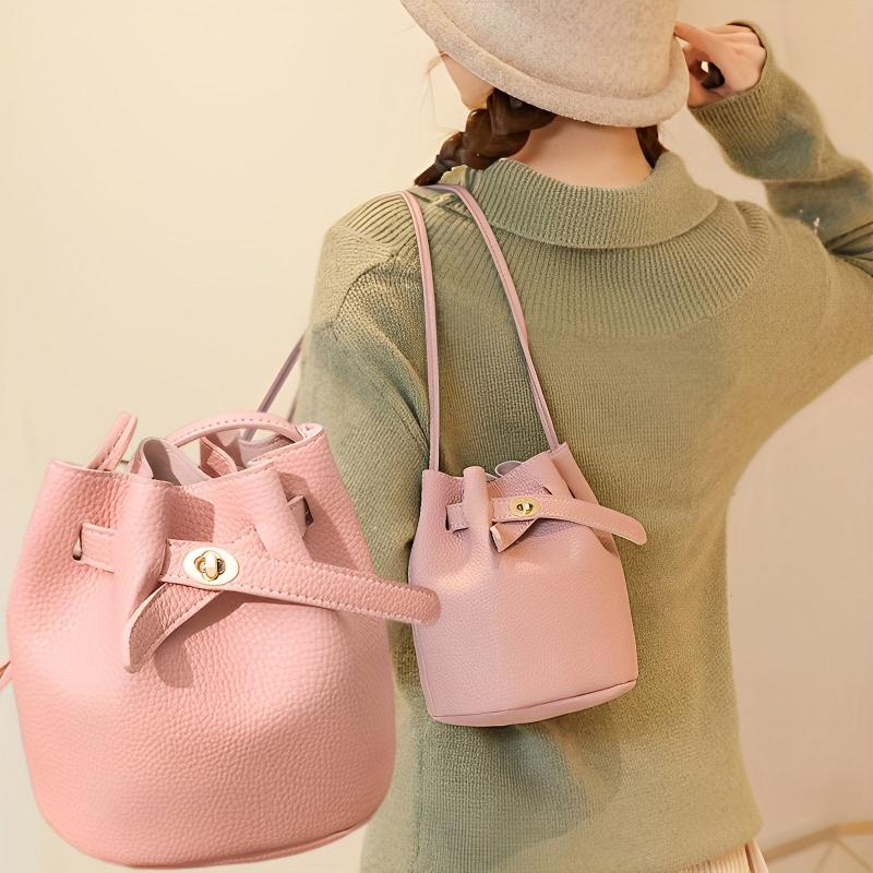 Mini Solid Drawstring Crossbody Bag PU Leather Classic Bag