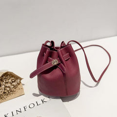 Mini Solid Drawstring Crossbody Bag PU Leather Classic Bag