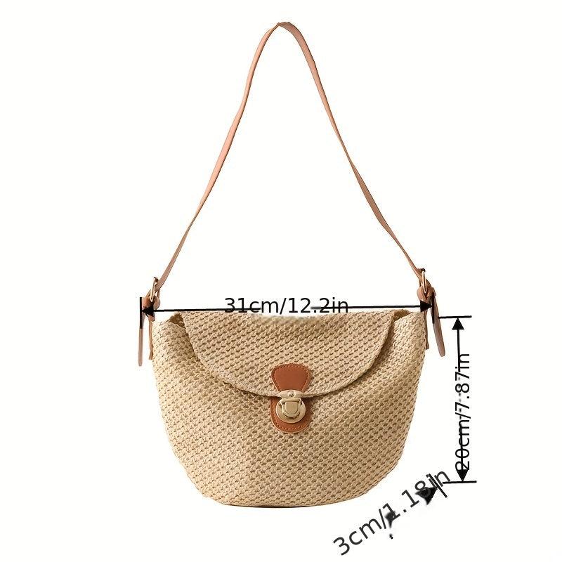 Straw Weaving Shoulder Bag Tuck Buckle Crossbody Bag