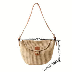 Straw Weaving Shoulder Bag Tuck Buckle Crossbody Bag