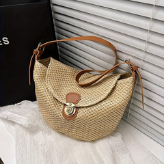 Straw Weaving Shoulder Bag Tuck Buckle Crossbody Bag