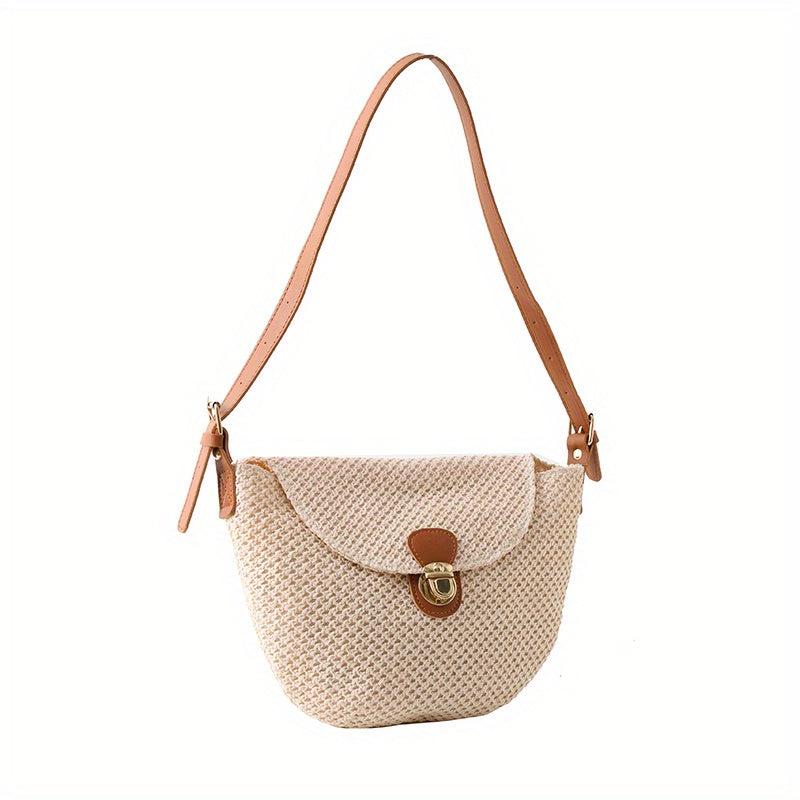Straw Weaving Shoulder Bag Tuck Buckle Crossbody Bag