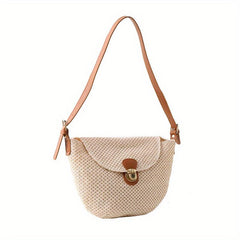 Straw Weaving Shoulder Bag Tuck Buckle Crossbody Bag