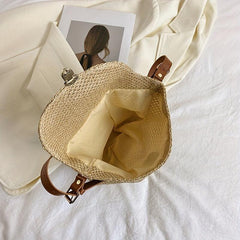 Straw Weaving Shoulder Bag Tuck Buckle Crossbody Bag