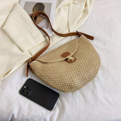 Straw Weaving Shoulder Bag Tuck Buckle Crossbody Bag