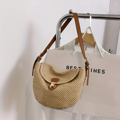 Straw Weaving Shoulder Bag Tuck Buckle Crossbody Bag