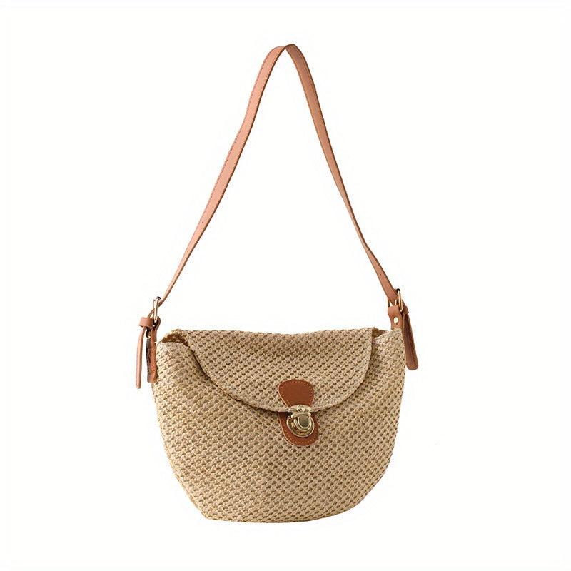 Straw Weaving Shoulder Bag Tuck Buckle Crossbody Bag