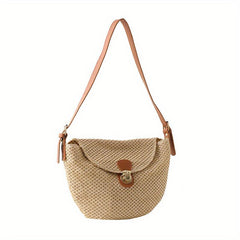 Straw Weaving Shoulder Bag Tuck Buckle Crossbody Bag