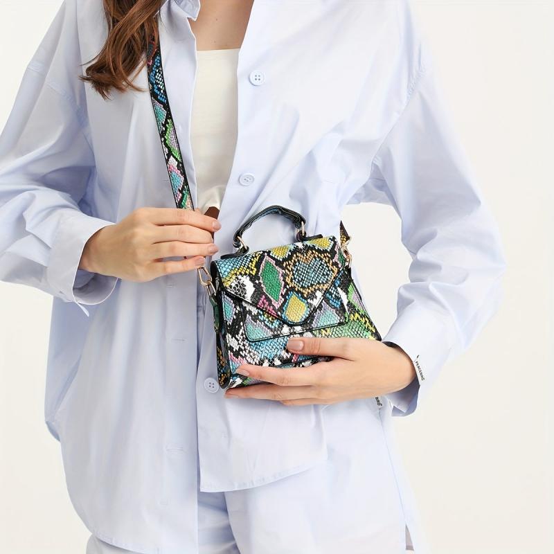 Minimalist Snakeskin Embossed Flap Satchel Bag for Women