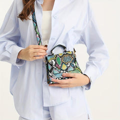 Minimalist Snakeskin Embossed Flap Satchel Bag for Women