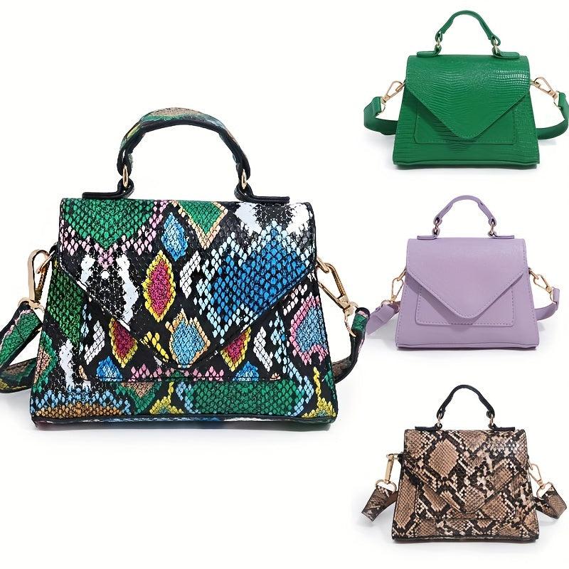Minimalist Snakeskin Embossed Flap Satchel Bag for Women
