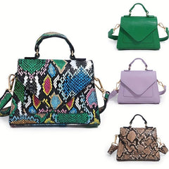 Minimalist Snakeskin Embossed Flap Satchel Bag for Women