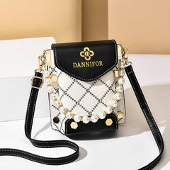 Mini Argyle Quilted Phone Bag Studded Faux Pearl Shoulder Bag