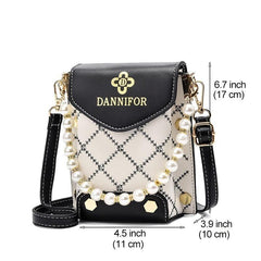 Mini Argyle Quilted Phone Bag Studded Faux Pearl Shoulder Bag