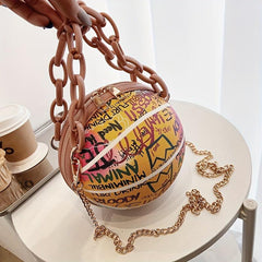 Stylish Graffiti Basketball Shoulder Bag Minimalist Chain Coin Purse