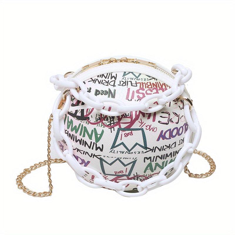 Stylish Graffiti Basketball Shoulder Bag Minimalist Chain Coin Purse