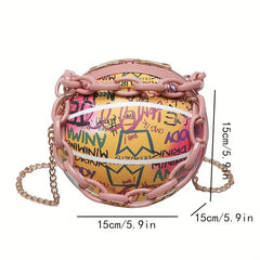 Stylish Graffiti Basketball Shoulder Bag Minimalist Chain Coin Purse