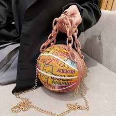 Stylish Graffiti Basketball Shoulder Bag Minimalist Chain Coin Purse