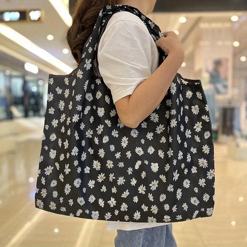 Leopard Print Foldable Grocery Bag Large Capacity Storage Shoulder Bag