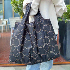Leopard Print Foldable Grocery Bag Large Capacity Storage Shoulder Bag