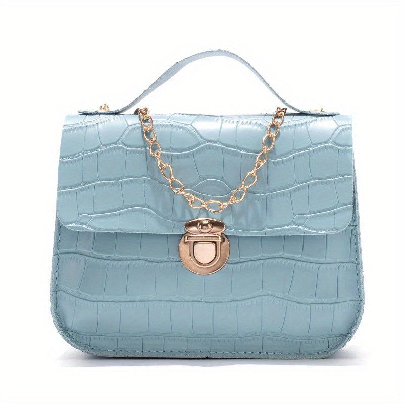 Crocodile Print Flap Shoulder Bag Metal Chain Crossbody Bag