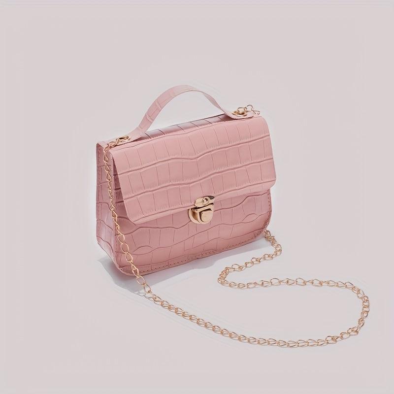 Crocodile Print Flap Shoulder Bag Metal Chain Crossbody Bag