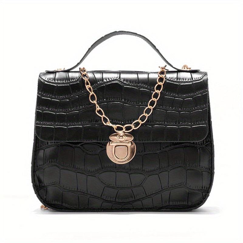 Crocodile Print Flap Shoulder Bag Metal Chain Crossbody Bag