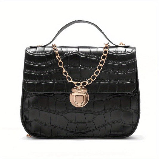 Crocodile Print Flap Shoulder Bag Metal Chain Crossbody Bag