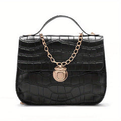 Crocodile Print Flap Shoulder Bag Metal Chain Crossbody Bag