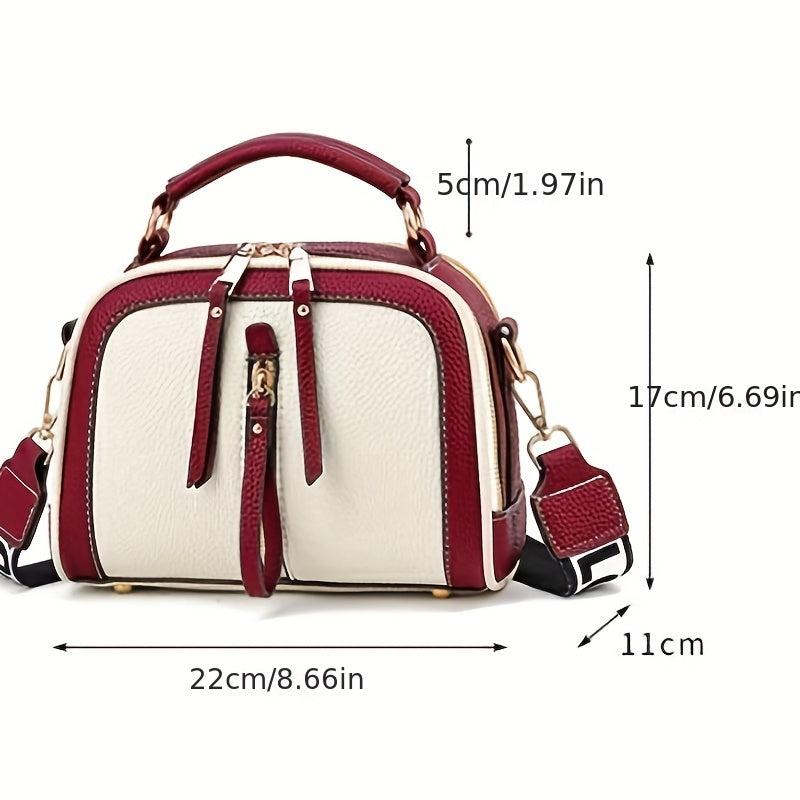 Contrast Handbag Crossbody Bag with Wide Strap