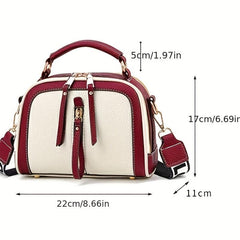 Contrast Handbag Crossbody Bag with Wide Strap