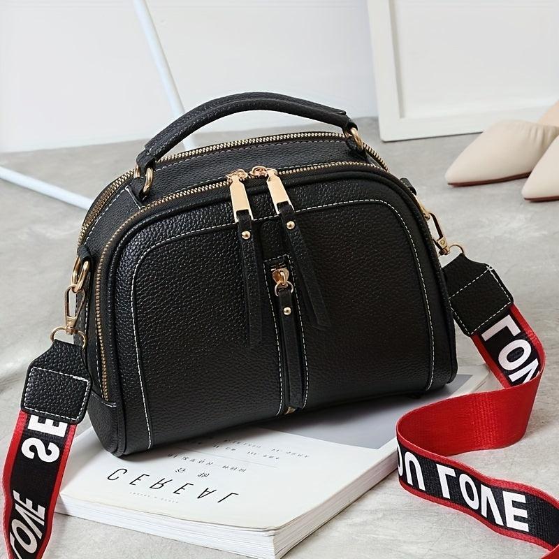 Contrast Handbag Crossbody Bag with Wide Strap
