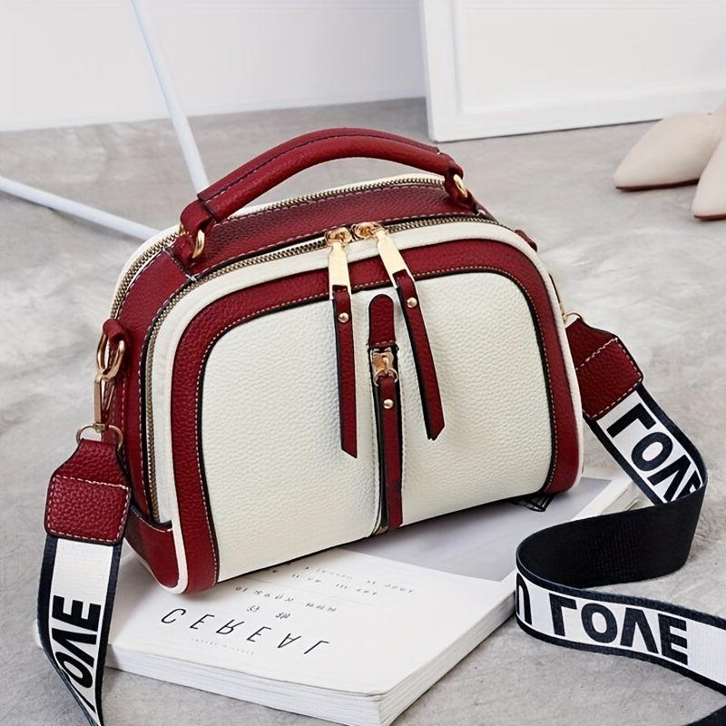 Contrast Handbag Crossbody Bag with Wide Strap
