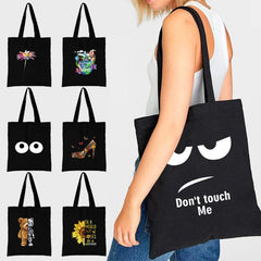 Flower Letter Print Tote Bag Travel Shoulder Bag