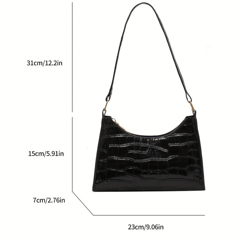 Minimalist Croc Shoulder Bag All Match Baguette Bag Zipper Solid Armpit Bag